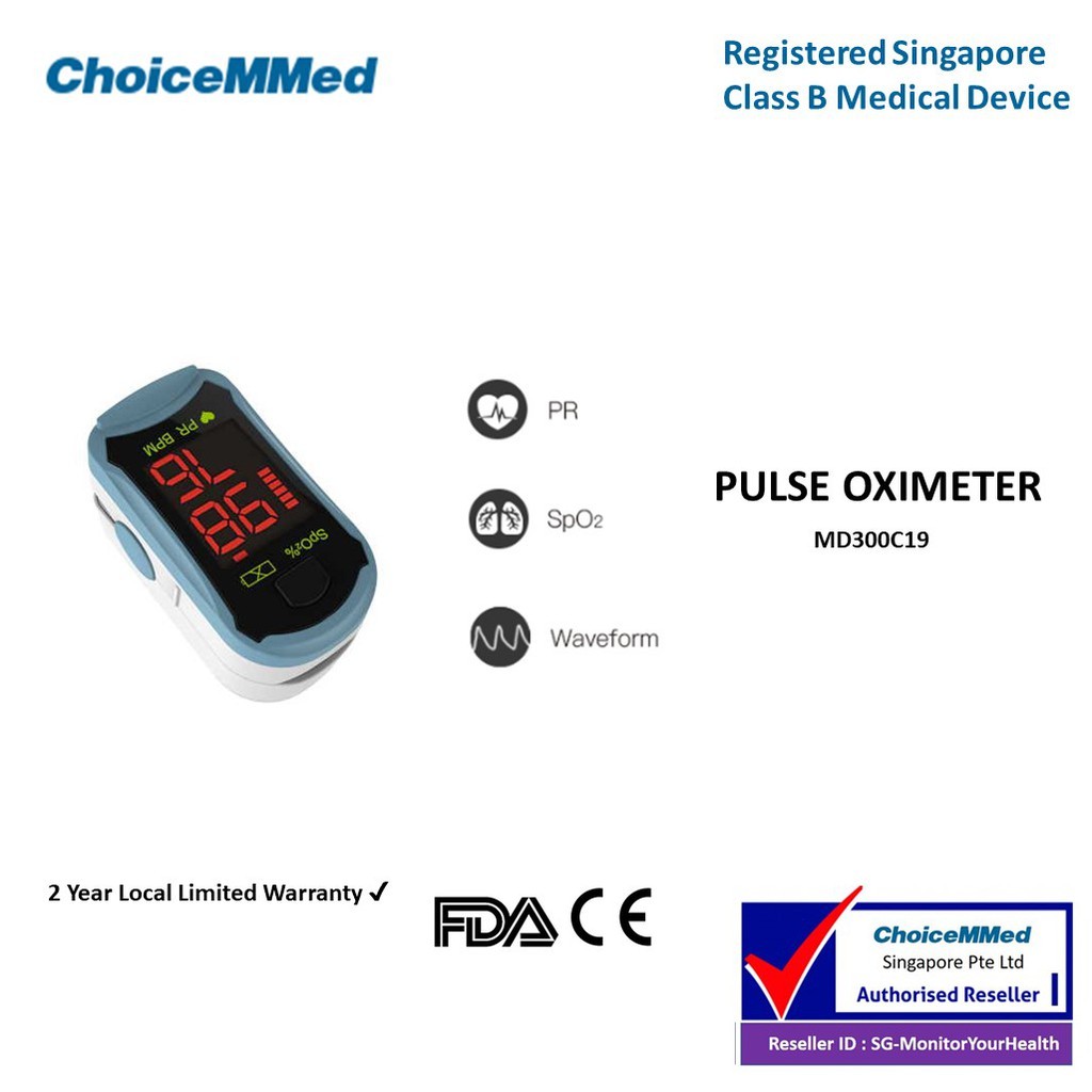 Pulse Oximeter With Blood Oxygen Spo2 Pulse Rate Monitor Choicemmed 2 Years Local Warranty Provided Shopee Singapore