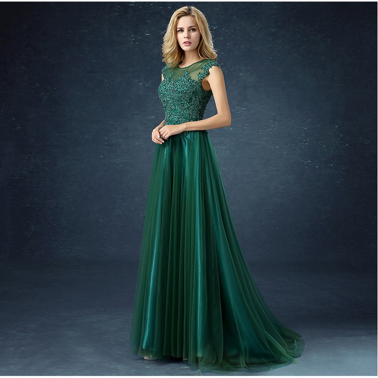 Women Maxi Dress Green Evening Gown 