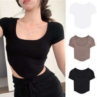 New irregular high waist sexy hot girl short tight-fitting thin short-sleeved top crop top
