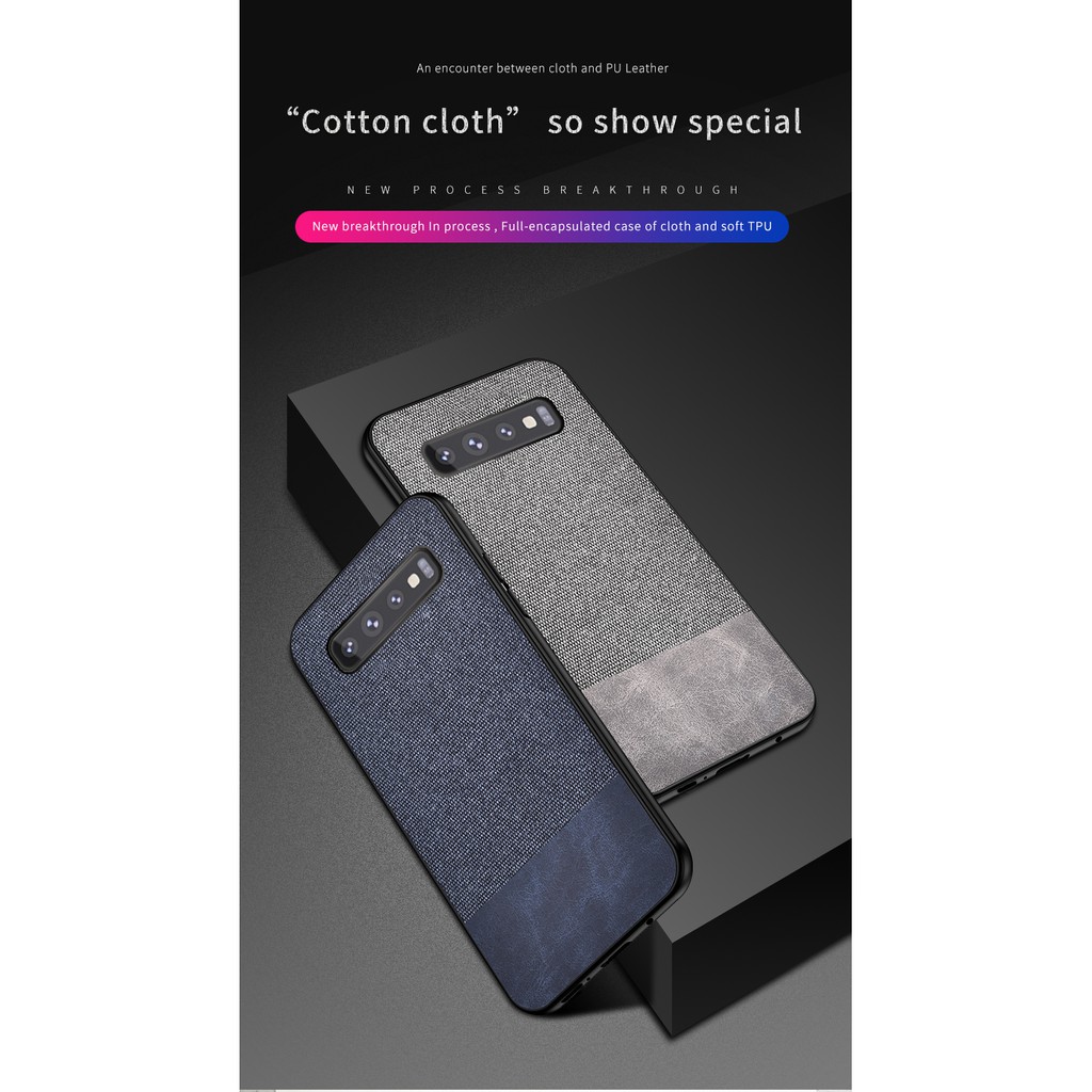 Samsung Galaxy S8 S9 S10 Plus S7 Edge S10+ S7+ S8+ Leather Spliced Fabric Thin Phone Case Shockproof Casing Matte Protection Soft Shell Cover