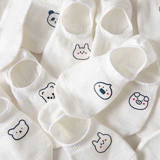 Ohaya Cute Cartoon White Socks Low Cut Breathable Cotton Sports Socks Women Men Short Socks