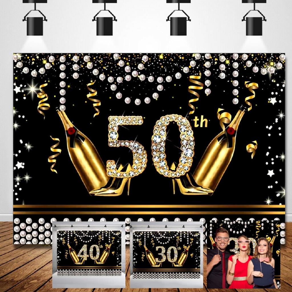 30/40/50th Birthday Photography Background Gold Black Photo Backdrop Party  Decor | Shopee Singapore