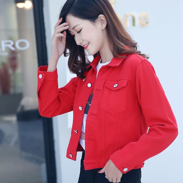 red jean jacket womens