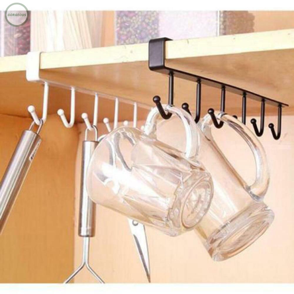 Storage Rack Mug Cup Under Shelf Holder Hanger Cabinet Hook Kitchen Kitchenware Clothes Tie 6 Hooks Replacement Shopee Singapore