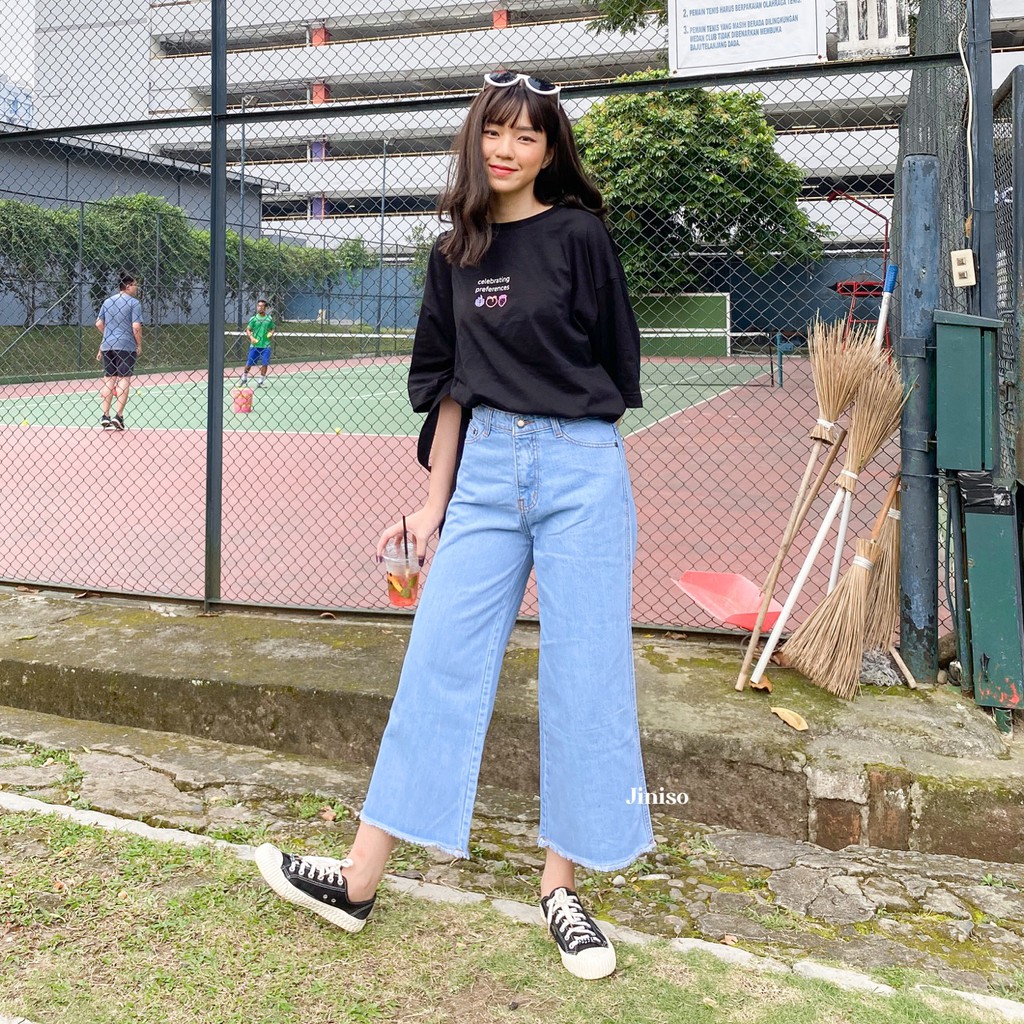 Jiniso Highwaist Culottes Jeans 721 731 Hype Bae Shopee Singapore