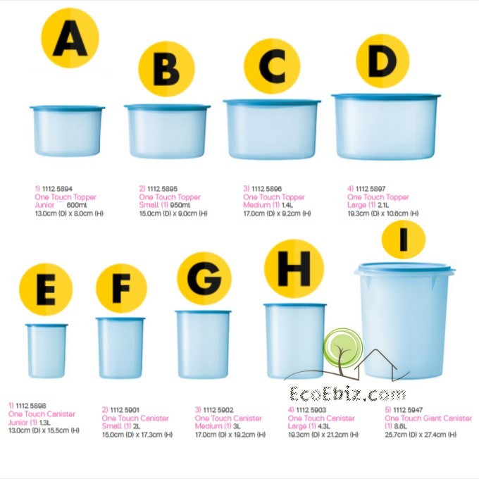 Tupperware One Touch Canister Topper Set Blue 9 Sizes Airtight Liquid Tight Shopee Singapore