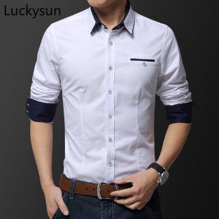 Image of Formal Shirt Men Business Casual Slim Fit Top Blue Khaki Long Sleeve Shirt for Men Clothing Kurta [M-5XL]
