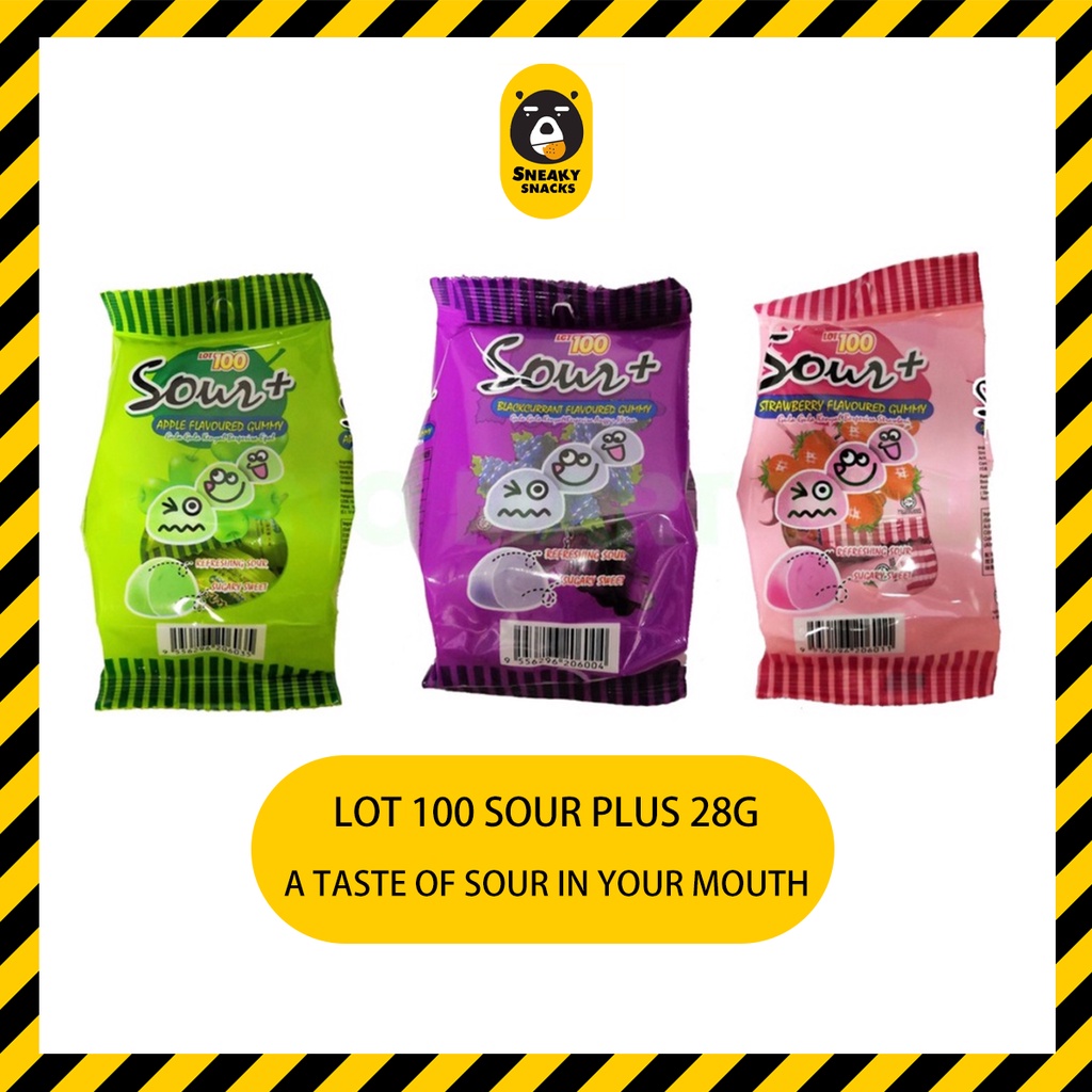 Lot 100 Sour Plus 28g SOUR+ FRUIT GUMMY CHEWY CANDY (APPLE / GRAPE