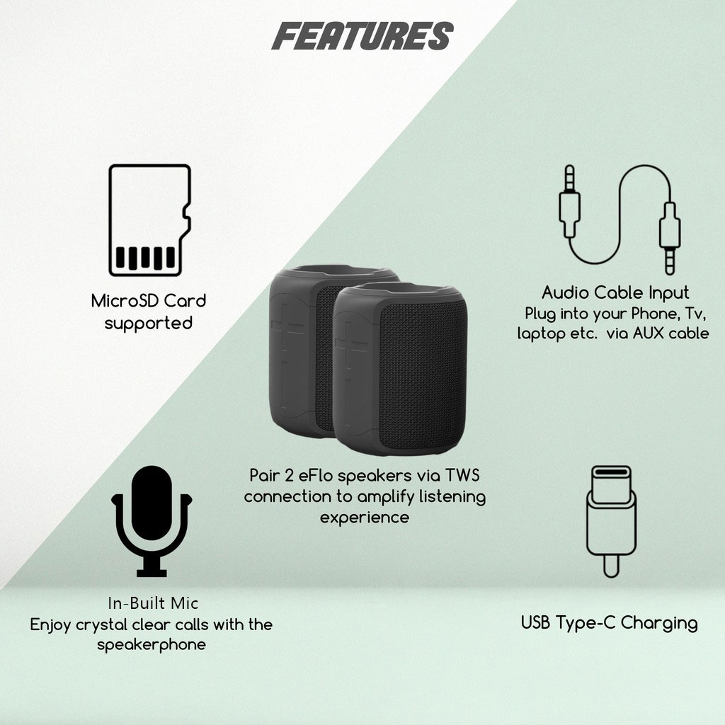 Blackdot eFlo Wireless Speakers With 360 Premium Sound, In-built Mic & IPX7 Waterproof