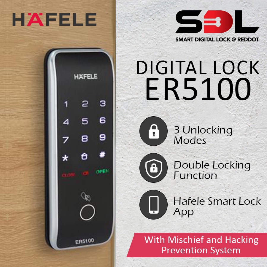 Hafele Digital Door Lock ER5100 Fingerprint RFID Card PIN Code
