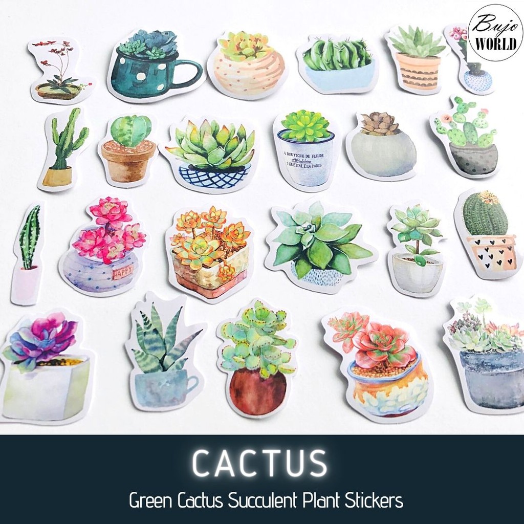 Bujoworld 100pc Sticker Garden 2 Designs Sakura Pink Flowers Green Cactus Succulent Plant Stickers Set Scrapbooking Shopee Singapore