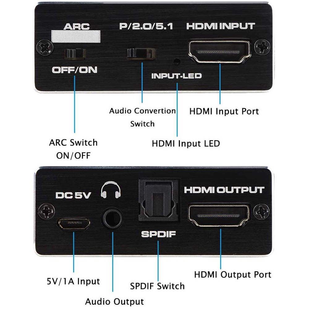 4K HDMI to HDMI and Audio Extractor, Koopman HDMI to HDMI + Optical Toslink  (5.1 SPDIF) + 3.5mm AUX Stereo Audio Converter, HDMI Audio Adapter,  Supports HDMI 2.0b/4K@60Hz/HDCP 2. 2/3D/Dolby 5.1 |