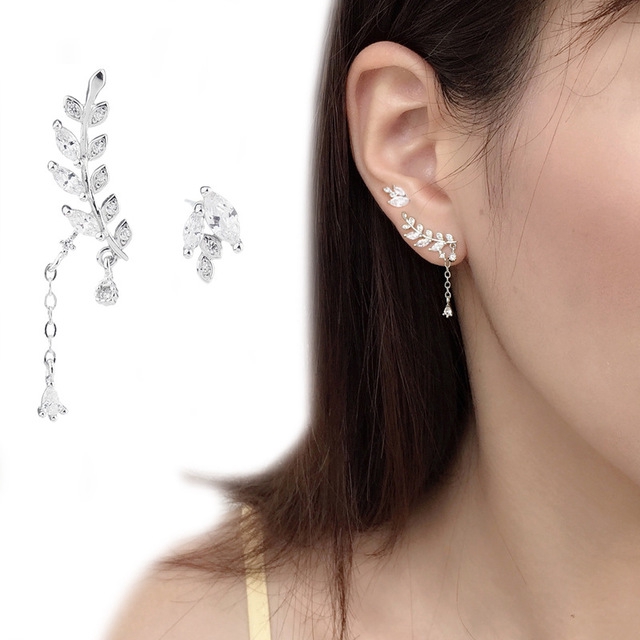 Elegant Asymmetric Earrings Korean Simple Inlay 3a Zircon Fringe Ear Jewelry Earring Shopee 7496