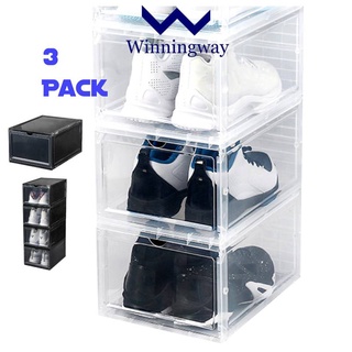 Winningway 3 Pack Mojo Sneaker Shoe Box Stackable Clear & Black Shoebox
