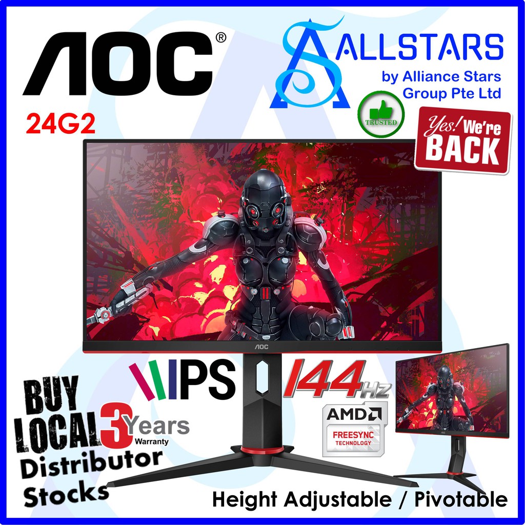 Aoc 24g2 23 8 Inch Actual 24 Inch Class 24g2 69 Black Red Full Hd Ips Gaming Monitor 144hz 1ms Mprt Freesync Shopee Singapore