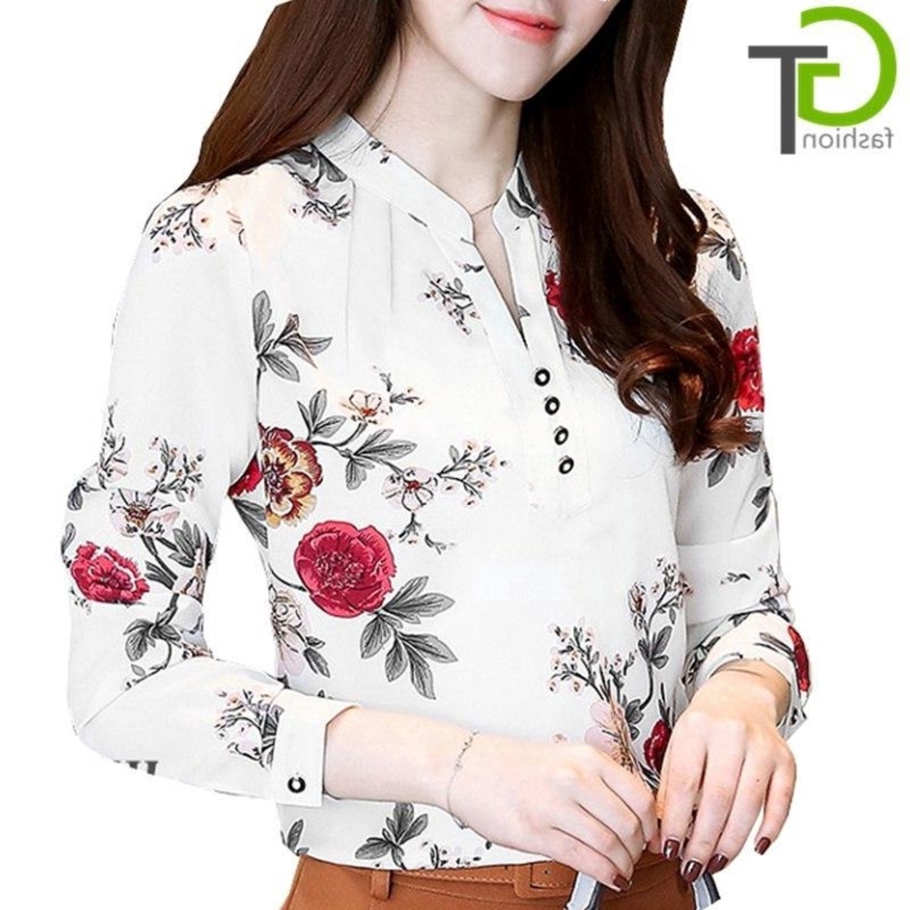 Women s Blouse  Chiffon Blouse  Ladies  Floral Print Fashion 