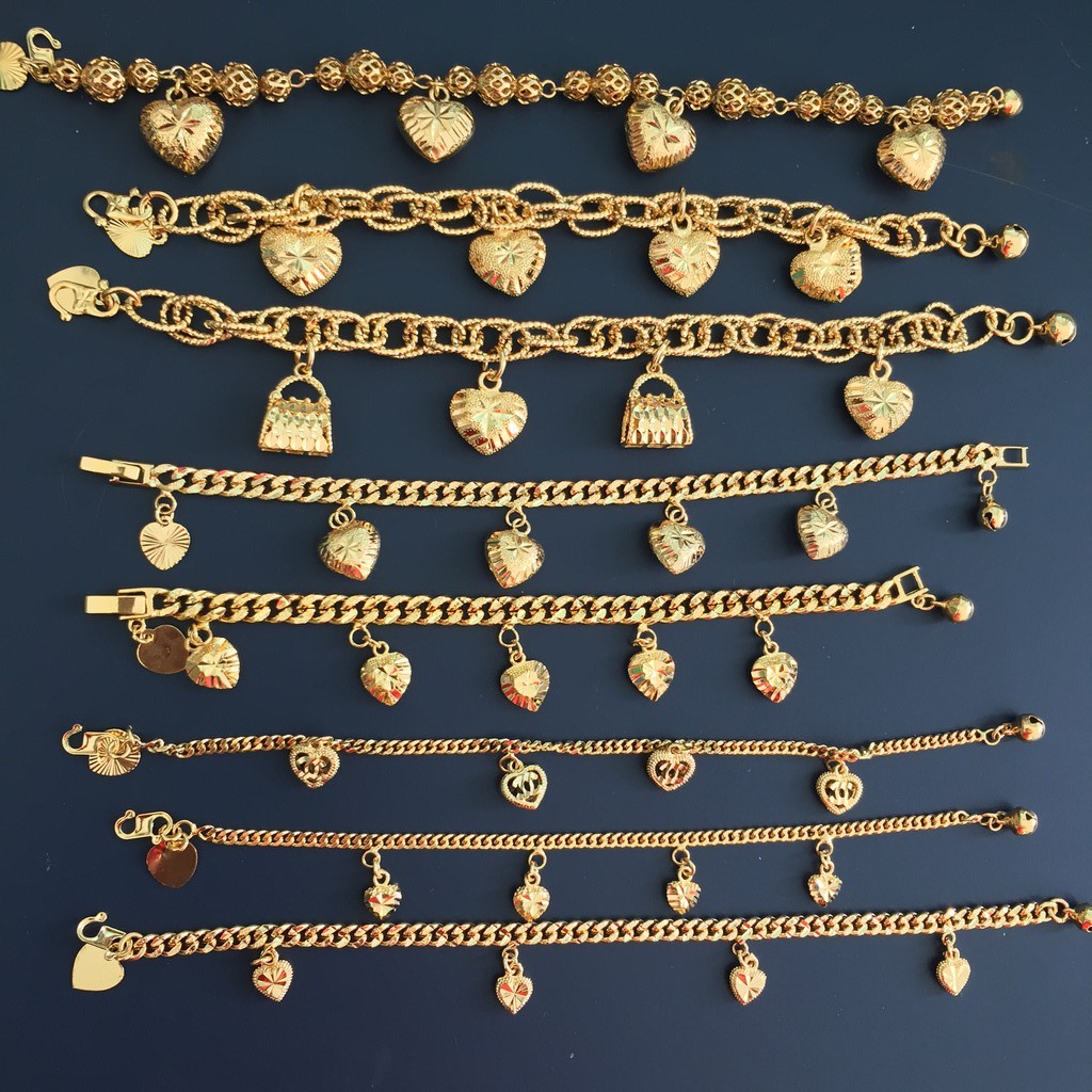 Shop Malaysia Rantai Tangan Love Emas Korea 24k Gold Plated Bracelet With Heart Charms Shopee Singapore