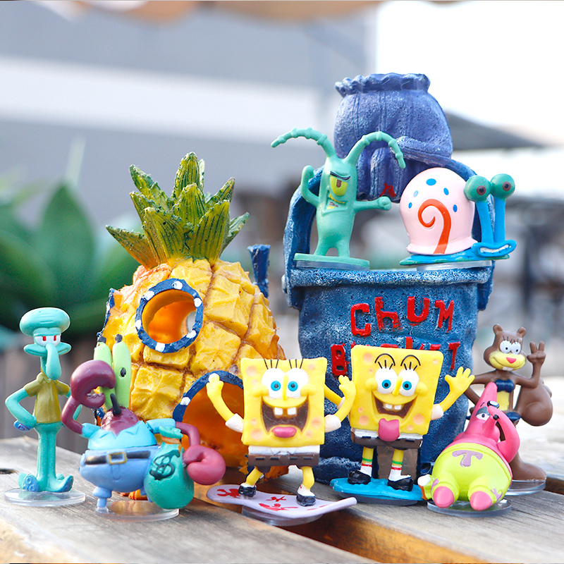 6Pcs/1Set Spongebob Aquarium Ornament House Fish Tank Figurines Decoration Lot