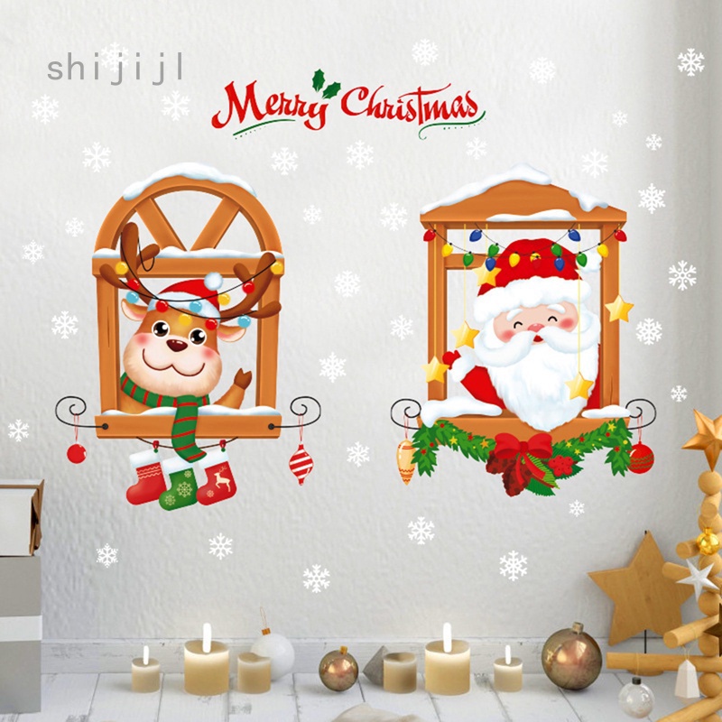 Christmas Window Stickers Living Room Wall Oranments Cartoon Santa Claus  Elk Merry christmas Decor For Home 2021 Happy New Year | Shopee Singapore