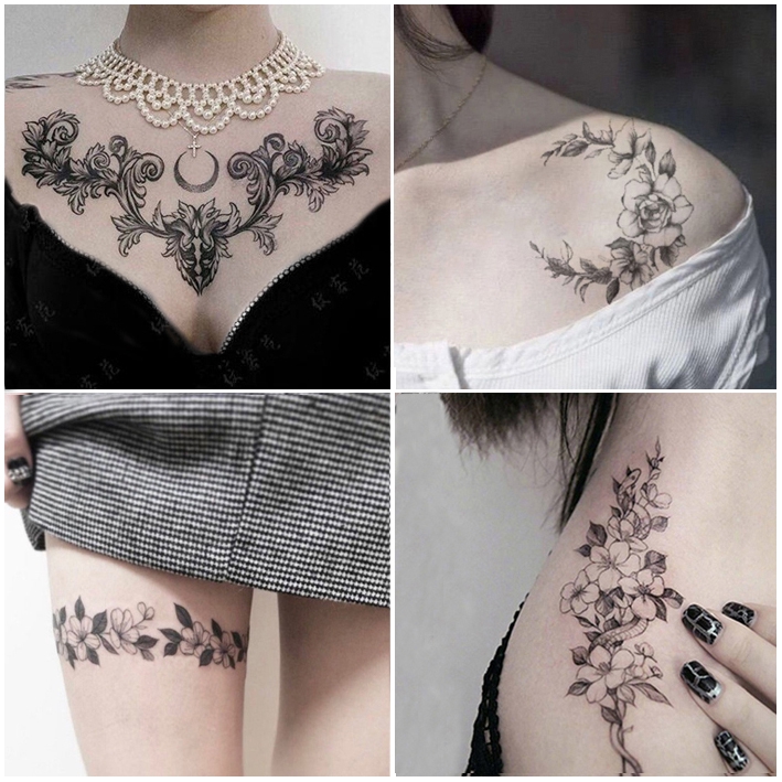 Complete Set 17 Floral Arm Tattoo Sticker Waterproof Female Lasting Flower Sexy Simulation Chest Collarbone Half Paint Shopee Singapore