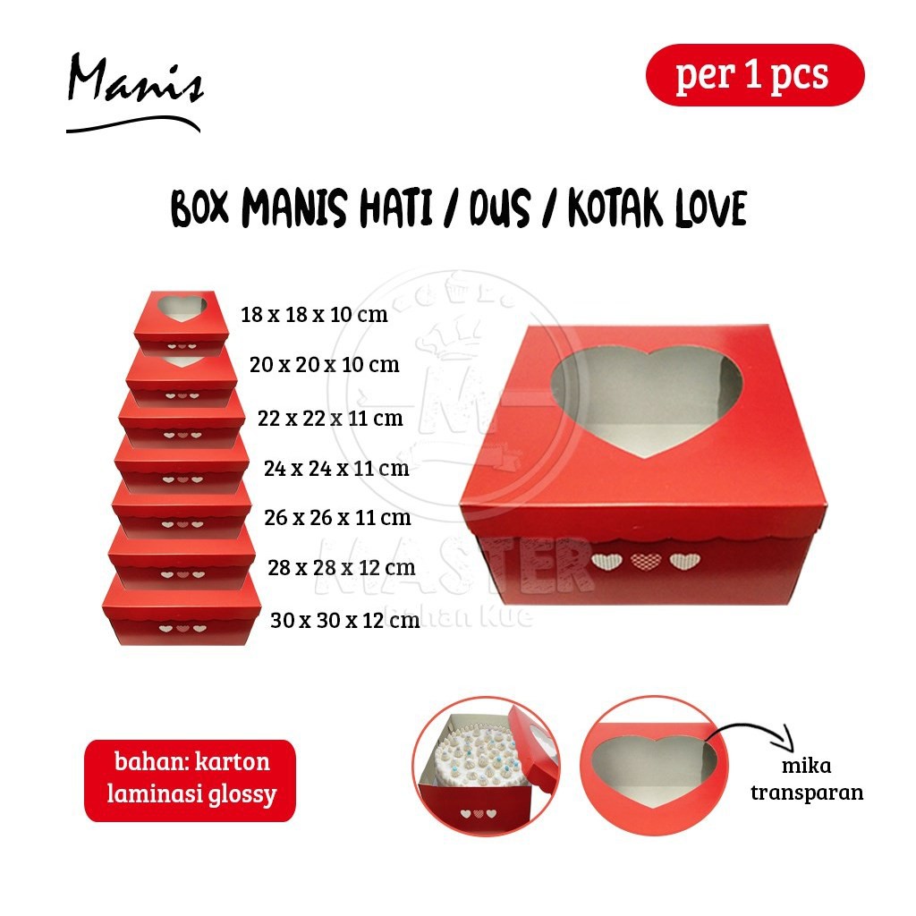 1pc Red Cardboard Cake Box Shape Love 7 Sizes With Transparent Mica For Food Shopee Singapore