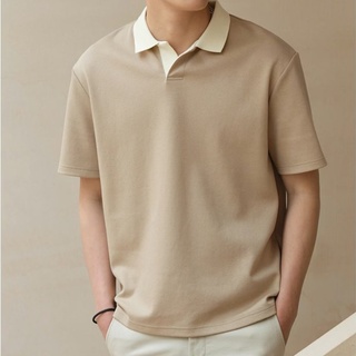 M-XXL Korean Style Fashion Men's Plain Short Sleeve Basic Collar T-shirt Oversized Tee Lapel Casual Polo Shirt