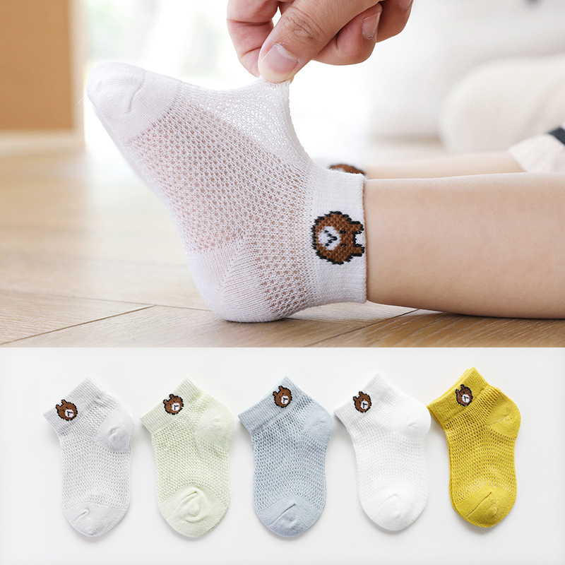 5 Pairs/lot Cute Bear Children's Mesh Summer Socks Thin Section Mesh Breathable Cotton Socks 1-3 Years Old Girls Socks Spring And Summer