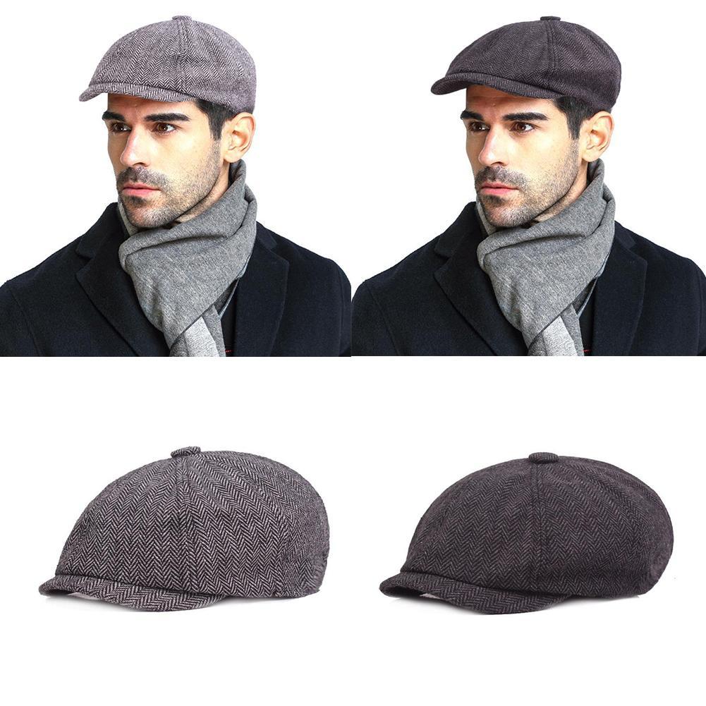 Mens Peaky Blinders Newsboy Flat Cap Grey Navy Herringbone Gatsby 8 ...