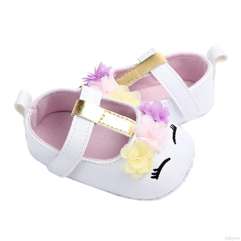 Baby Girls Toddler Infant First Walkers Non-Slip Floral PU Princess Shoes