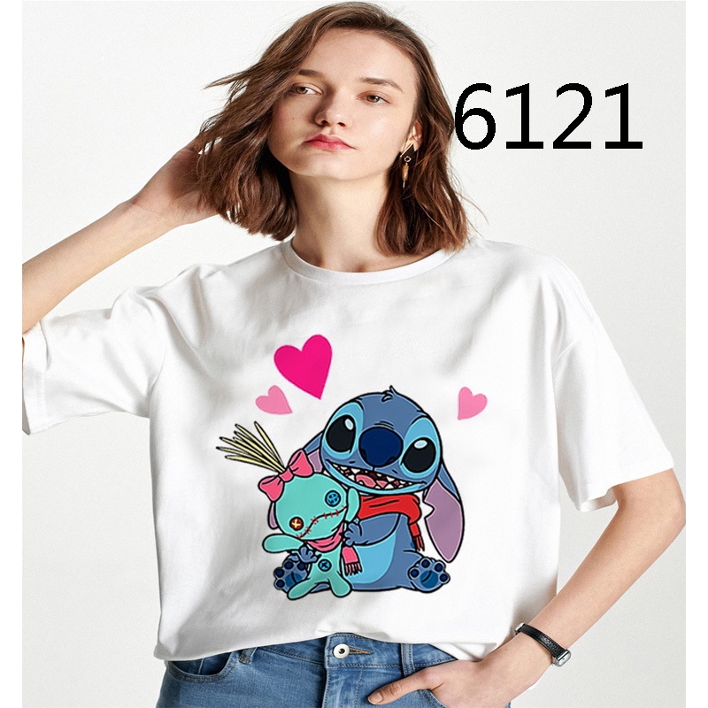 Kawaii Spring New Cotton Loose Large Size Aesthetic Stitch Disney O Neck Women S Apparel Casual Cartoon T Shirts Shopee Singapore