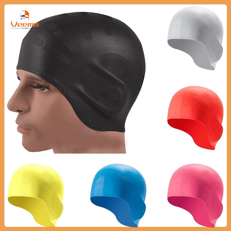 Adult Silicone Swimming Cap Cup Long Hair Stretch Waterproof Latex Bathing Ear 