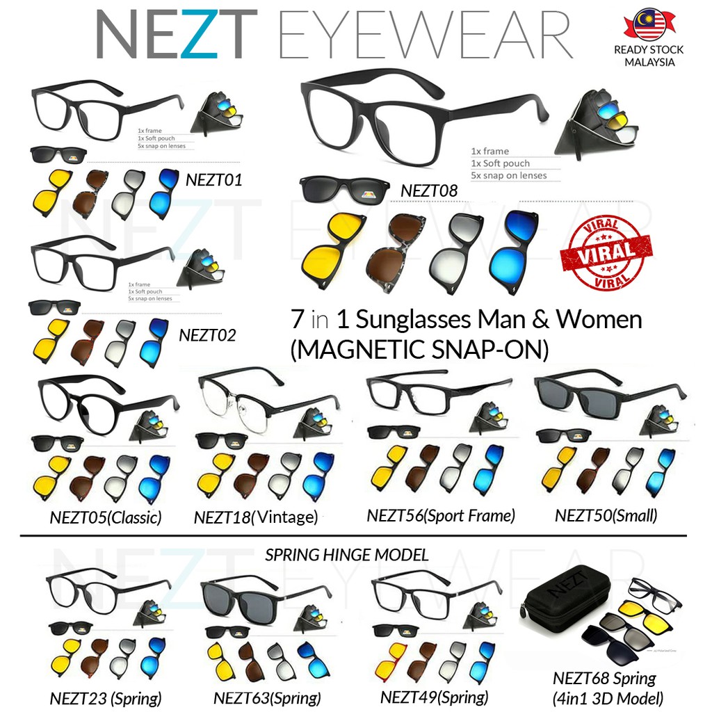 Shop Malaysia 6 In 1 Nezt Magnetic Snap On Sunglasses All Model Ready Stock My Shopee Singapore