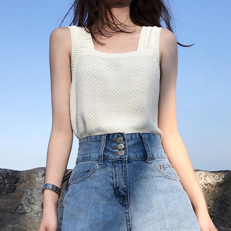 Ladies Wide Shoulder Strap Knitted Camisole Bottoming Vest Shopee