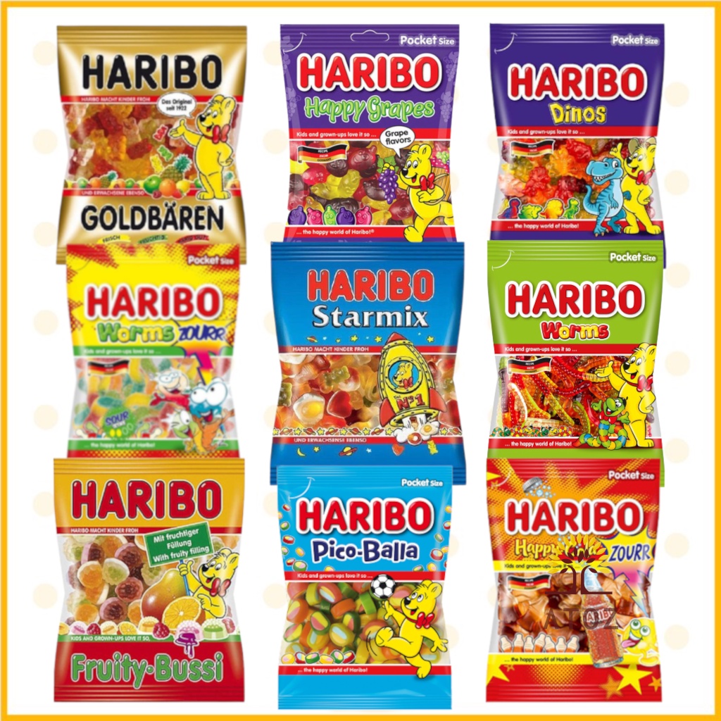 HARIBO Sweet Gummy Best Jelly 100g(Goldbaren, Happy Grapes, Dinos, Sour ...