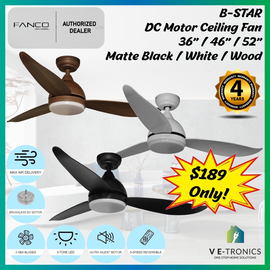 FANCO B-Star DC Motor Ceiling Fan With 3-tone LED Light Kit And Remote ...