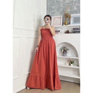 Plain Korean Dress/ Strap Ruffle Dress/Rayon Grade A Long Smoke Dress