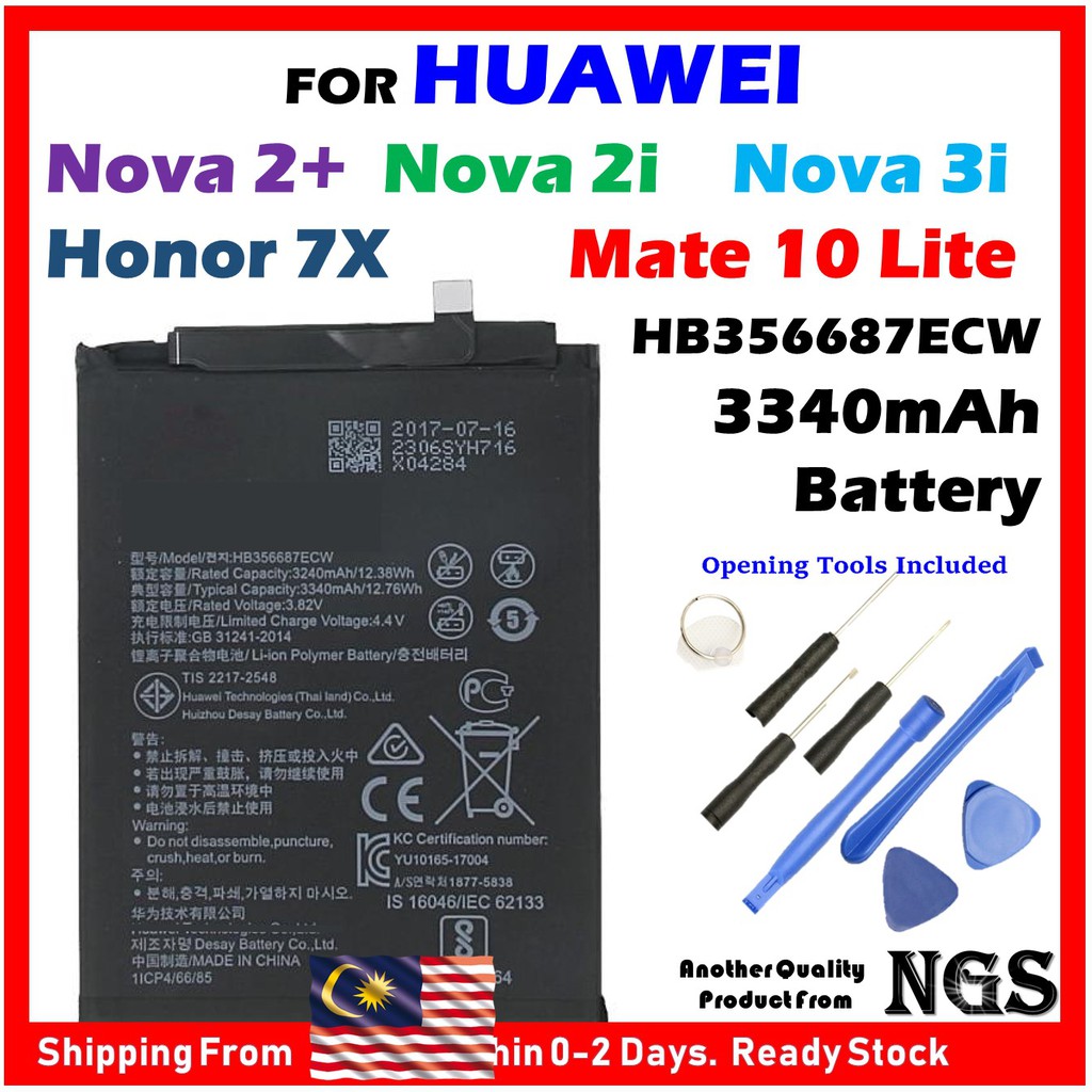 Original Huawei Nova 2i 3i 2 Honor 7x Mate 10 Lite Nova 4e 3340mah Battery Hb356687ecw With Toolkit Shopee Singapore