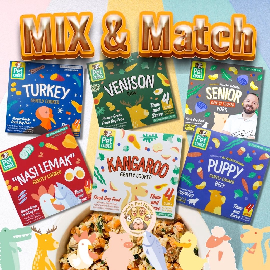 (MIX & MATCH) PetCubes Gently Cooked/Senior/Puppy Frozen Dog Food 7 x 320g  (Buy 28 trays, Get Get 1 Free Ice cream))