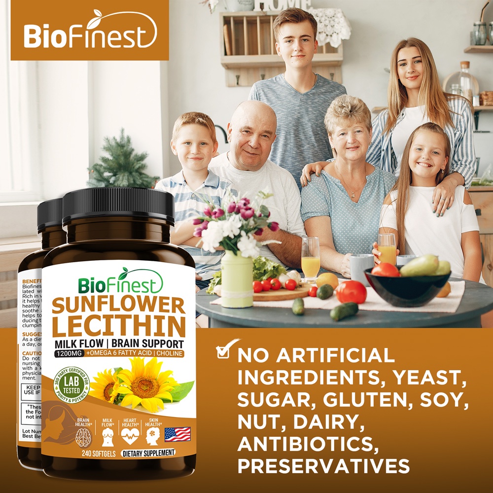 Biofinest Sunflower Lecithin 1200mg Omega 6 Breastfeeding Lactation Milk Flow Reduce Clogged