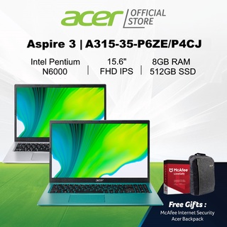 Acer Aspire 3 A315-35-P6ZE(Silver)/P4CJ(Blue)15.6-inch FHD IPS Laptop | Pentium N6000 | 8GB RAM | 512GB SSD Storage