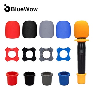 BlueWow CX085 Microphone Cover Handheld Wireless Microphone Windscreen Foam Cover,Anti-Rolling Mic Protection Silicone Ring ,Bottom Rod Sleeve Holder for KTV DJ Device