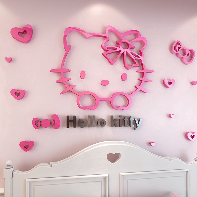 Hello Kitty Diy Wall Stickers For Kids Rooms 3d Acrylic Home Decor Sticker