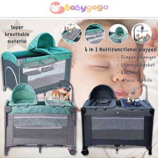 4 in 1 Playpen Baby Multifunctional Portable Foldable Newborn Bed with Bassinet & Diaper Changing Table