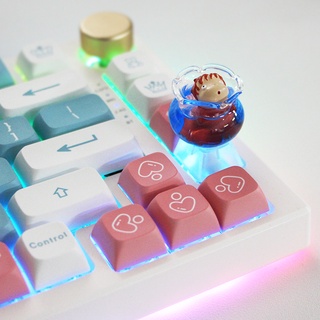 Cute Artisan Goldfish Princess Keycaps Florescent Light OEM Profile Transparent Keycaps for Mechanical Keyboard Keycap