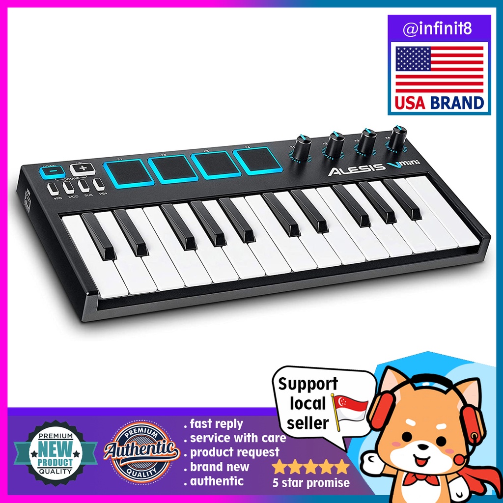 [sg stock] Alesis VMini 25Key USB MIDI Keyboard Controller w 4 Backlit Sensitive Pads 4