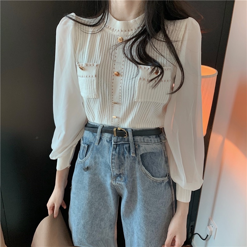 Caroline Top (Korean Sheer Long Sleeve Blouse Import) | Shopee Singapore