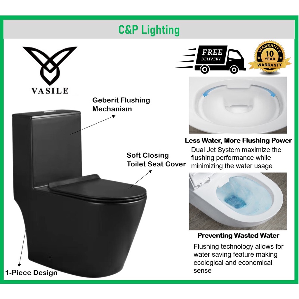 Vasile Matte Black Rimless 1 Piece WC Toilet Bowl Shopee Singapore
