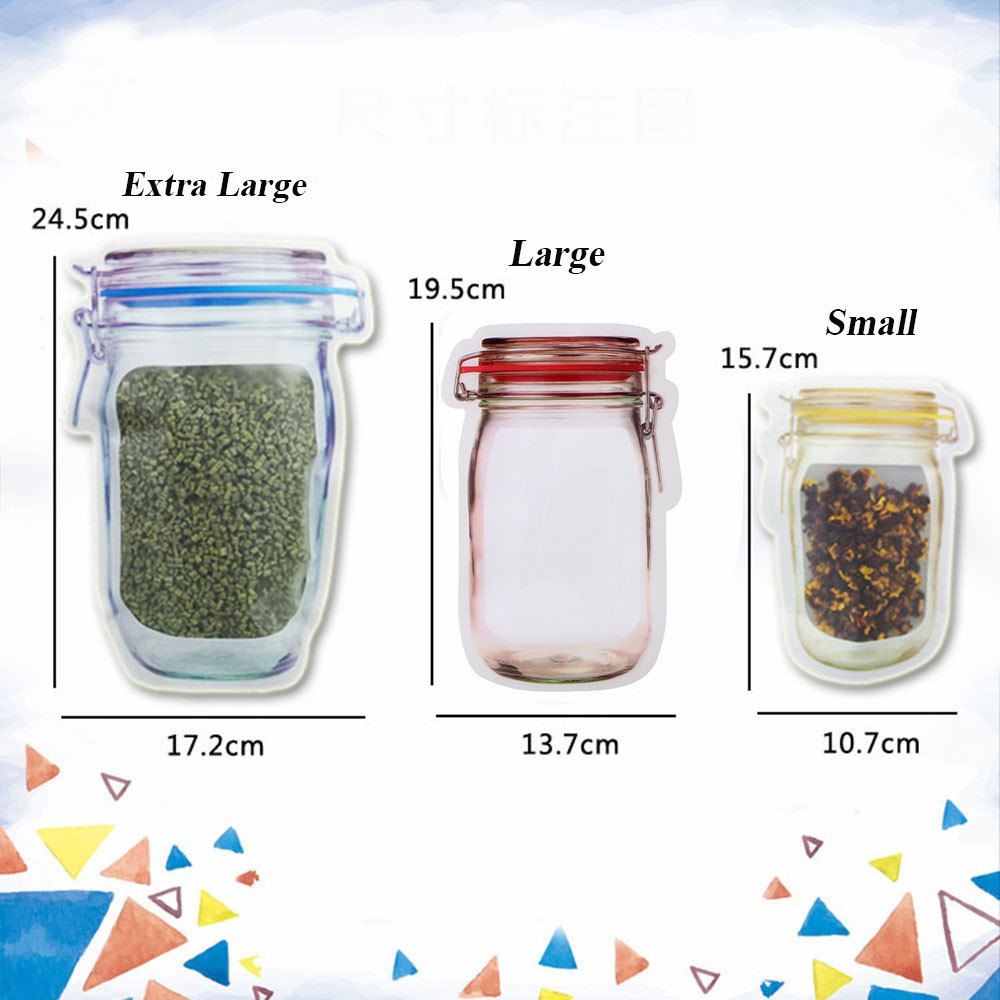 New Reusable Food Smell-proof PE Plastic Storage Bag Zipper Pouch Mason Jar