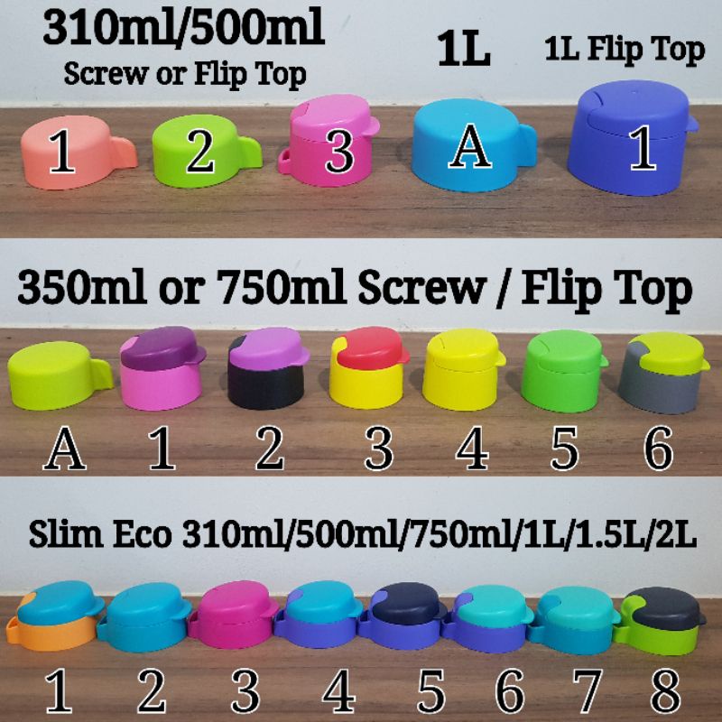 Tupperware Eco Bottle cap 310ml, 500ml, 750ml, 1L, 1.5L, 2L screw cap or flip top Shopee Singapore