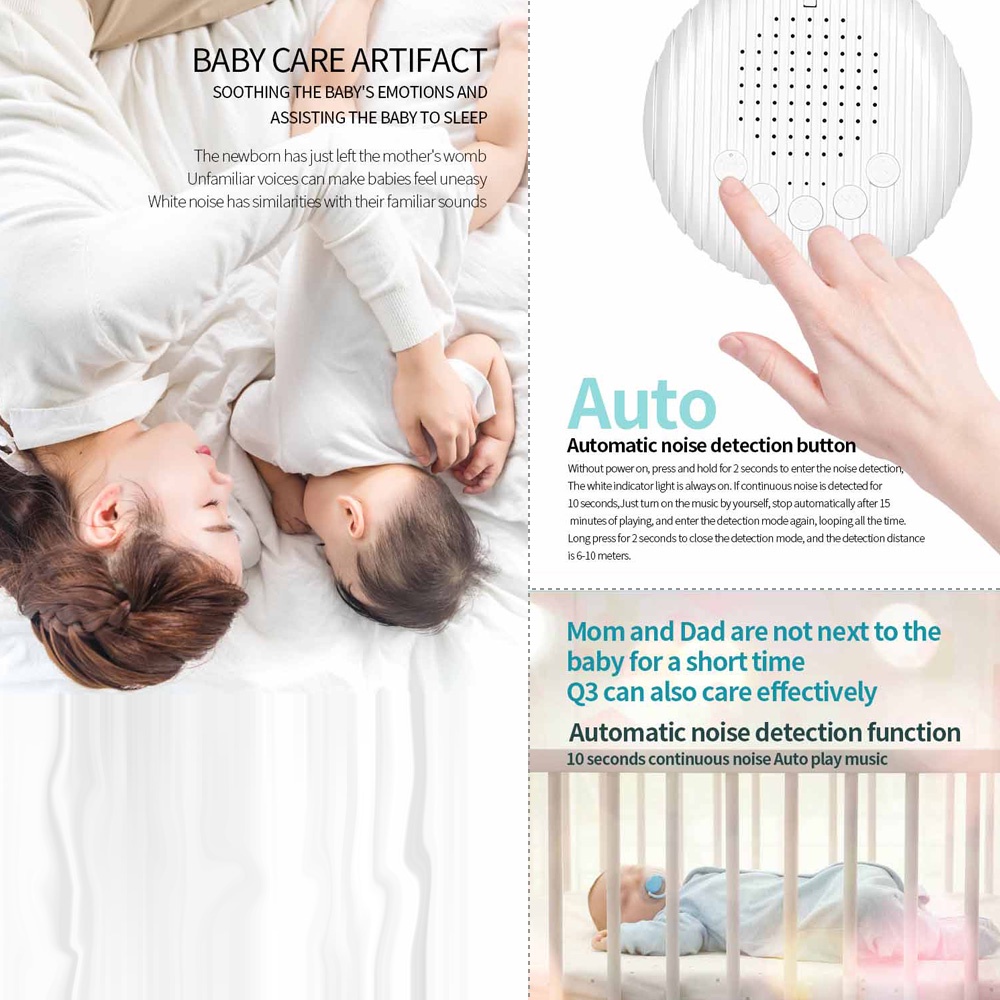 SQC Portable Baby Sleep Machine White Noise Sound Machine 10 Soothing Sounds 15/30/60min Timer Volume Adjustable Built-in Rechargeable Battery with Lanyard USB Charging Cable
